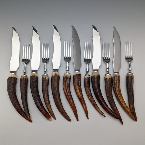 Vintage British Antler Handle Dinner Cutlery Set of 6 Pairs RF MOSLEY